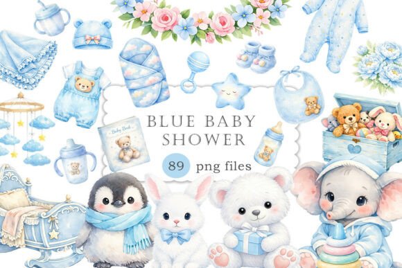 Download Blue Baby Shower Clipart Watercolor PNG - Baby shower Collection