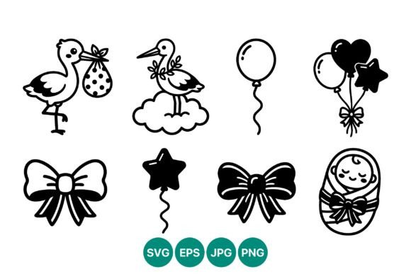Download Baby Shower Stork Balloons Bows Vector - Baby shower Collection